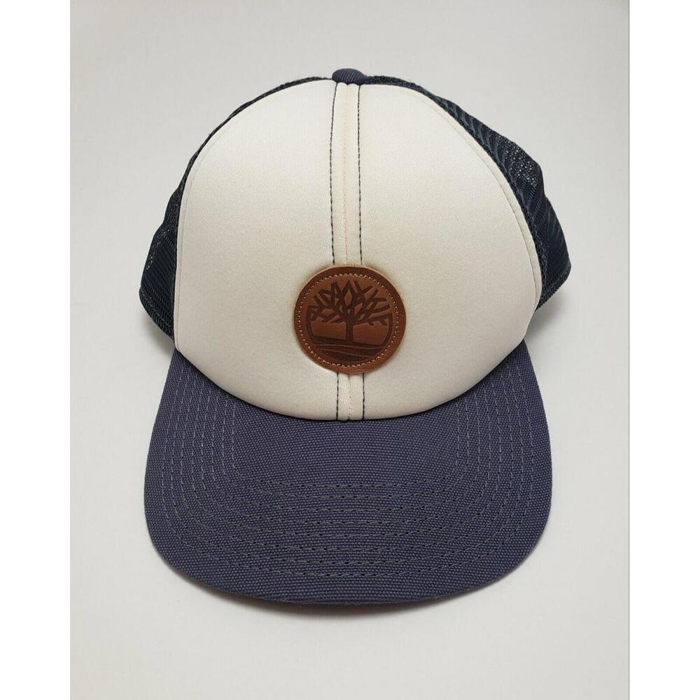 Mens Timberland Snapback Adjustable Hat Baseball Cap Mesh Back White Blue‎